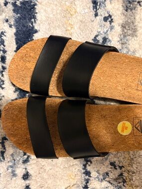 Reef Womens Black Cork Double Strap Sandals